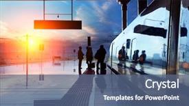  Presentation with transportation train - Slide deck having transportation - train stop at railway station background and a ocean colored foreground