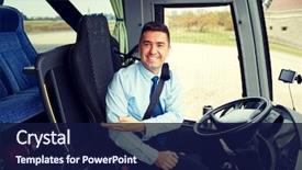  Presentation with bus transportation - Colorful slide deck enhanced with transportation - transport tourism road trip gesture backdrop and a navy blue colored foreground