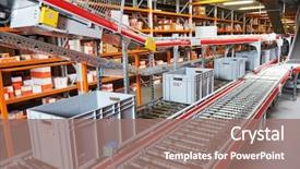  Presentation with warehouse - Slide deck enhanced with transportation - warehouse management system conveyer background and a coral colored foreground