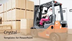  Presentation with driver - PPT layouts enhanced with transportation - warehouse worker driver in uniform background and a coral colored foreground