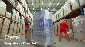  Presentation with warehousing - Presentation design enhanced with transportation - warehousing - two workers background and a gray colored foreground