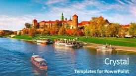  Presentation with castle - PPT theme having transportation - wawel castle famous landmark background and a ocean colored foreground