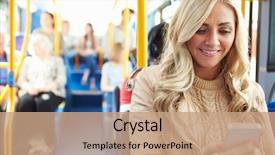  Presentation with text message - Colorful PPT theme enhanced with transportation - woman reading text message backdrop and a coral colored foreground