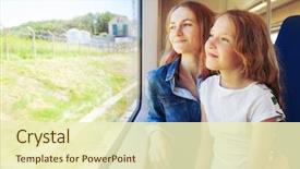  Presentation with transportation family - Slide deck with transportation - woman with child traveling background and a soft green colored foreground