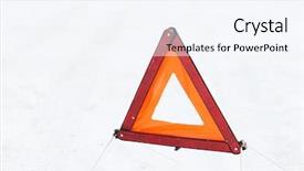  Presentation with triangle - Beautiful slide set featuring transportation and winter concept - closeup of warning triangle on snow backdrop and a sky blue colored foreground