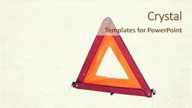  Presentation with triangle - Theme consisting of transportation and winter concept - closeup of warning triangle on snow background and a cream colored foreground