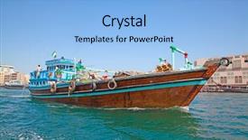  Presentation with dubai - Colorful PPT theme enhanced with city iran - traditional dhow ferry boats backdrop and a light blue colored foreground