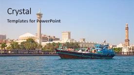  Presentation with dubai animated - Colorful slides enhanced with city iran - traditional dhow ferry boats backdrop and a light blue colored foreground