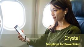  Presentation with music border - PPT layouts having woman listen to music background and a tawny brown colored foreground