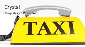  Presentation with transportation taxi from his cell - Cool new slides with transportation concept yellow taxi sign backdrop and a white colored foreground