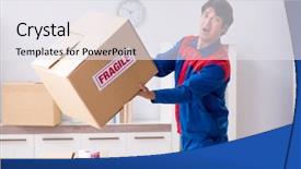  Presentation with transportation - PPT theme with transportation contractor with fragile boxes background and a sky blue colored foreground