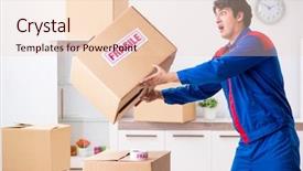  Presentation with transportation pollution - PPT theme with transportation contractor with fragile boxes background and a lemonade colored foreground