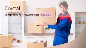  Presentation with transportation - Amazing PPT layouts having transportation contractor with fragile boxes backdrop and a lemonade colored foreground