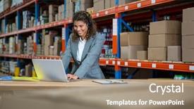  Presentation with talking heads - Amazing PPT theme having headset in a warehouse backdrop and a coral colored foreground