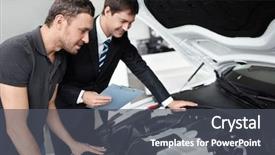  Presentation with motor - PPT theme having salesman in a motor show background and a dark gray colored foreground