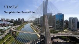  Presentation with bridge - Beautiful presentation design featuring transportation density - aerial view of famous bridge backdrop and a light blue colored foreground