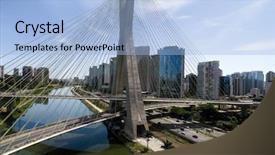  Presentation with transportation - Cool new theme with transportation density - aerial view of famous bridge backdrop and a  colored foreground
