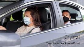  Presentation with medical face mask - Colorful PPT layouts enhanced with transportation-health-and-people-concept backdrop and a light blue colored foreground