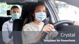  Presentation with medical face mask - PPT theme featuring transportation-health-and-people-concept background and a dark gray colored foreground