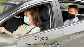  Presentation with medical face mask - Beautiful slide set featuring transportation-health-and-people-concept backdrop and a mint green colored foreground