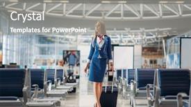  Presentation with luggage - Colorful PPT layouts enhanced with transportation helicopter - stewardess with hand luggage going backdrop and a gray colored foreground