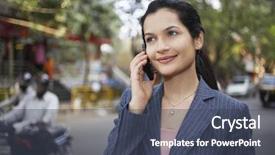  Presentation with brain and cell phone radiation - Colorful PPT layouts enhanced with business india - beautiful young businesswoman using cell backdrop and a ocean colored foreground