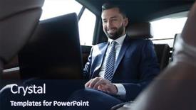  Presentation with transportation - PPT layouts consisting of transportation interactive - businessman working on his laptop background and a navy blue colored foreground