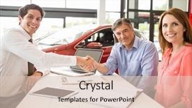  Presentation with customers - Presentation featuring transportation interactive - customers signing some important documents background and a lemonade colored foreground