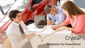  Presentation with customers - Presentation theme consisting of transportation interactive - customers signing some important documents background and a soft green colored foreground