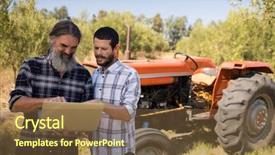  Presentation with farm - Amazing PPT theme having transportation interactive - friends using laptop in farm backdrop and a tawny brown colored foreground