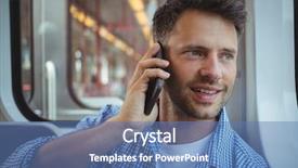  Presentation with phone - PPT theme having transportation interactive - handsome man talking on mobile background and a teal colored foreground