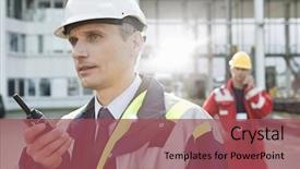  Presentation with walkie talkie - Beautiful theme featuring transportation interactive - male worker using walkie-talkie backdrop and a violet colored foreground