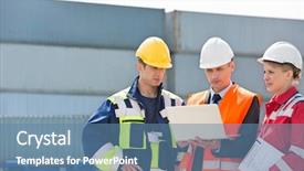  Presentation with shipping bulk - Presentation consisting of transportation interactive - workers discussing over laptop background and a teal colored foreground