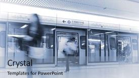  Presentation with transportation train - Presentation having transportation mrt - blur people at train station background and a light blue colored foreground