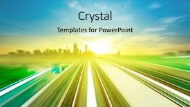  Presentation with transportation train - PPT theme having transportation mrt - sky train moving fast towards background and a teal colored foreground