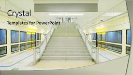  Presentation with station - Presentation design enhanced with transportation mrt - stair in subway station background and a soft green colored foreground