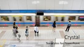  Presentation with transportation train - Slide deck consisting of transportation mrt - train passing subway station background and a light gray colored foreground