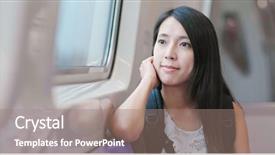  Presentation with what is thing used in looking for far object - Audience pleasing theme consisting of transportation mrt - woman taking thae train backdrop and a coral colored foreground