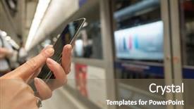  Presentation with power of attitude image - Audience pleasing presentation theme consisting of transportation mrt - woman using cellphone closeup image backdrop and a  colored foreground