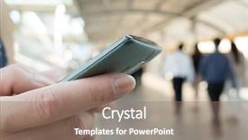  Presentation with microwave imaging image of modern - Beautiful PPT theme featuring transportation mrt - woman using cellphone closeup image backdrop and a  colored foreground