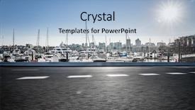  Presentation with empty road motion blur - PPT theme featuring transportation ocean way - empty road with harbor backgound background and a  colored foreground