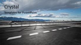  Presentation with mackinac bridge - Amazing PPT theme having transportation ocean way - highway bridge with skyline background backdrop and a light blue colored foreground