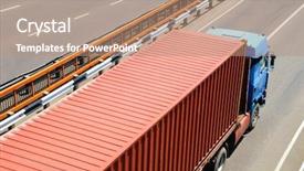  Presentation with cargo transportation - PPT layouts with transportation of cargoes by lorry background and a coral colored foreground