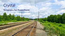  Presentation with tracks - Presentation having transportation road train - railroad tracks in nature background and a sky blue colored foreground