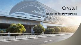  Presentation with modern building - Slides with golf course in belek green grass on field blue sky sunny day background and a lemonade colored foreground.