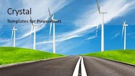  Presentation with energy conservation - Beautiful presentation theme featuring ways energy conservation - road and wind turbines backdrop and a light blue colored foreground