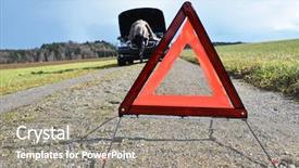  Presentation with mind body soul triangle - Slide set having transportation rutal - broken car girl and warning background and a gray colored foreground
