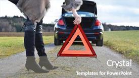  Presentation with triangle - Beautiful presentation theme featuring transportation rutal - broken car girl and warning backdrop and a gray colored foreground