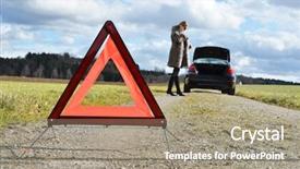  Presentation with triangle - Audience pleasing slides consisting of transportation rutal - broken car girl and warning backdrop and a gray colored foreground