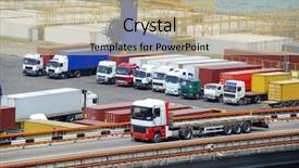  Presentation with container - PPT theme having freight transportation - truck and container warehouse near background and a mint green colored foreground